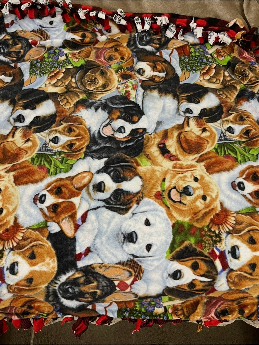 Puppies Collage Reversible 45” X 54” Fleece Tie Blanket